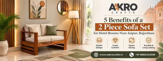 2 Piece Sofa Set for Hotel Rooms in Jaipur, Rajasthan by Aakro Crafts with stylish wooden design and comfortable seating.