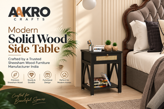 Modern solid wood side table by Sheesham wood furniture manufacturer India – Aakro Crafts.