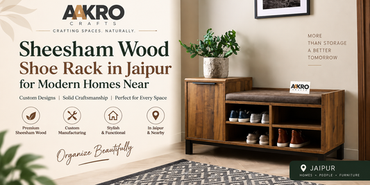 Aakro Crafts Sheesham wood shoe rack in Jaipur featuring custom solid wood storage for modern homes.