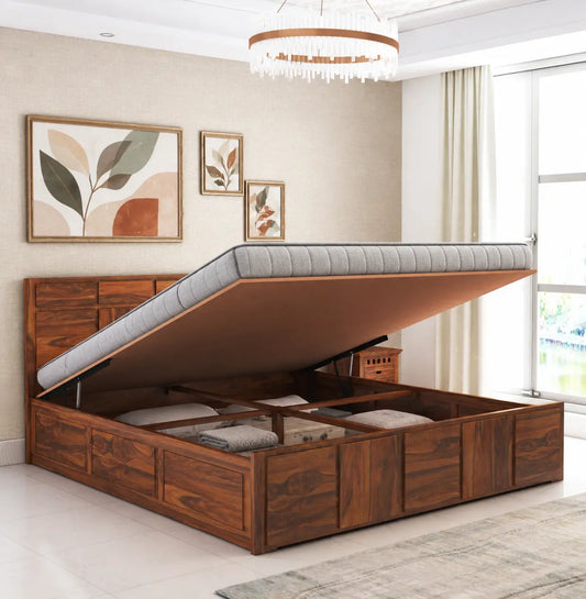 Solid Sheesham Wood Hydraulic Storage Bed