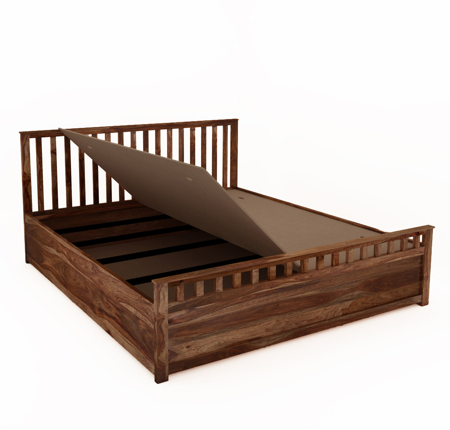 Dreamora Queen Size Box Storage Bed - Teak Finish