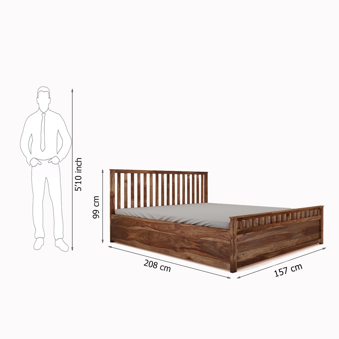 Dreamora Queen Size Box Storage Bed - Teak Finish