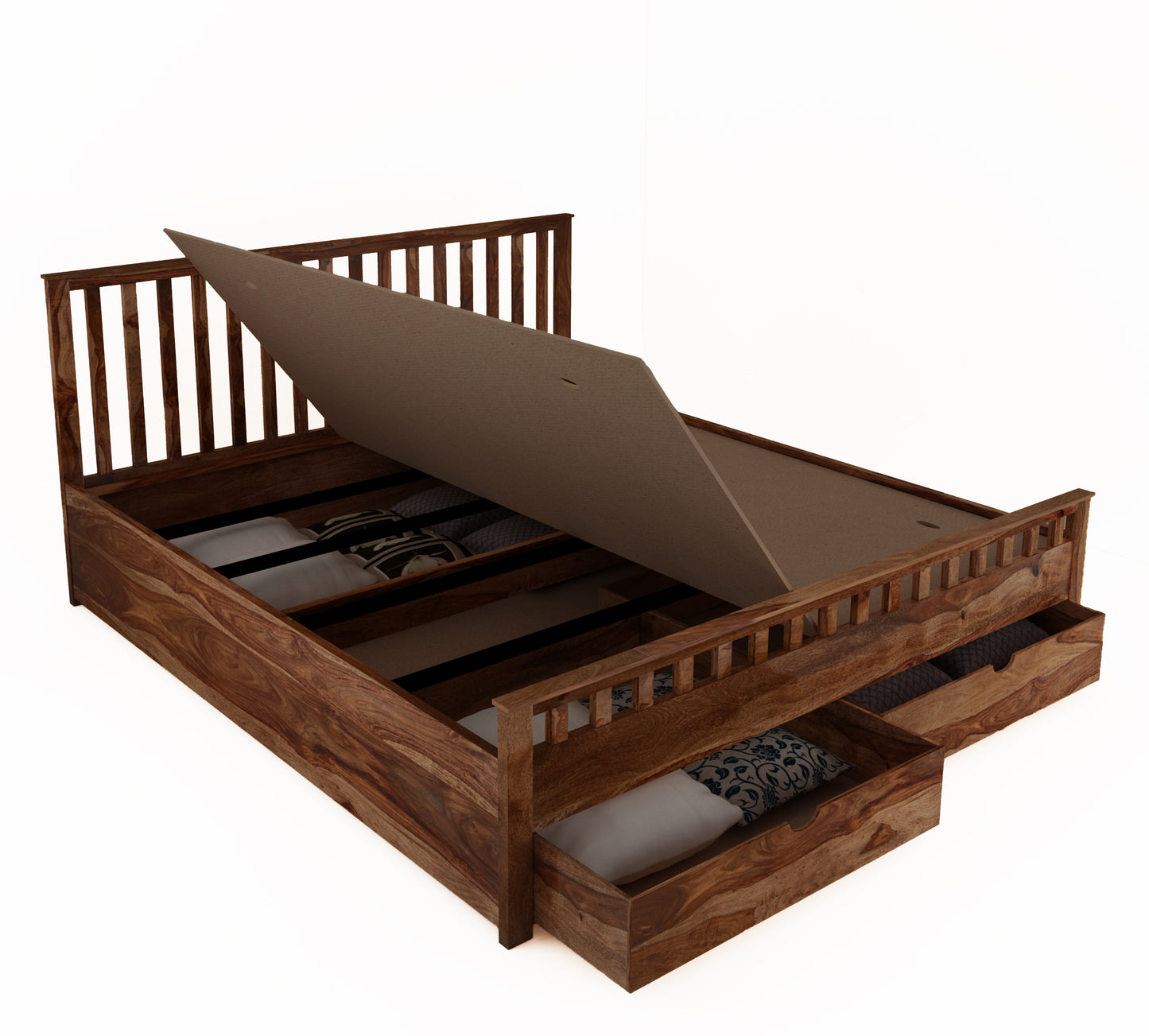 Dreamora Front Drawer Queen Size Bed - Teak Finish