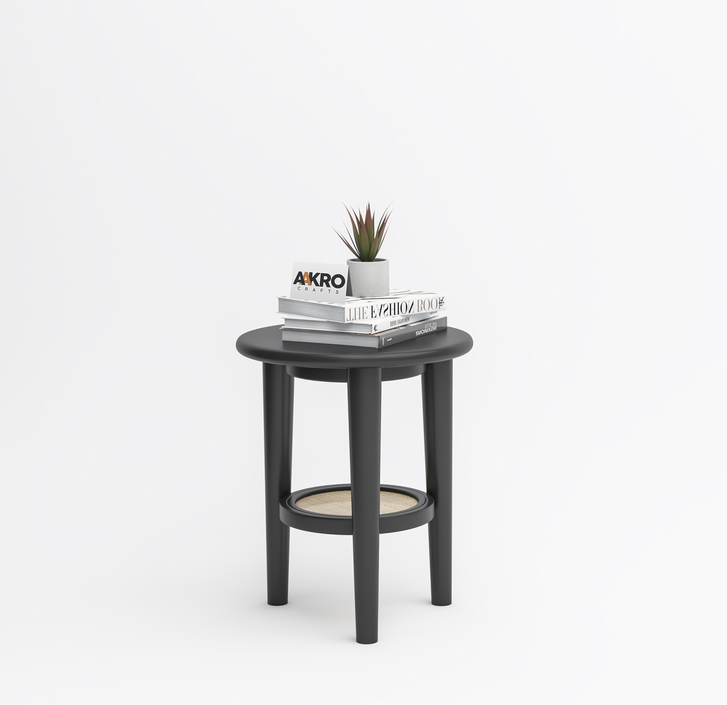 Zedi Solid Wood Bedside Table with Bottom Shelf Storage Wooden Nightstand Tables 3 Leg Round Bed Side End Table for Living Room Bedroom (Midnight Obsidian)