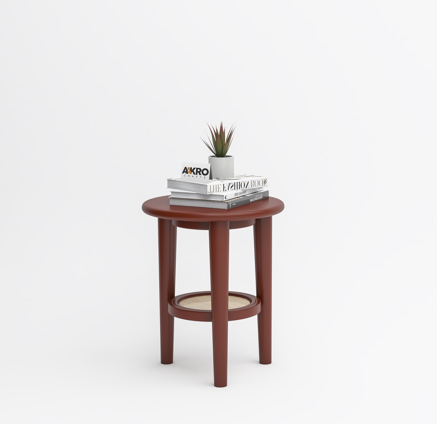 Zedi Solid Wood Bedside Table with Bottom Shelf Storage Wooden Nightstand Tables 3 Leg Round Bed Side End Table for Living Room Bedroom (Vintage Bourbon)