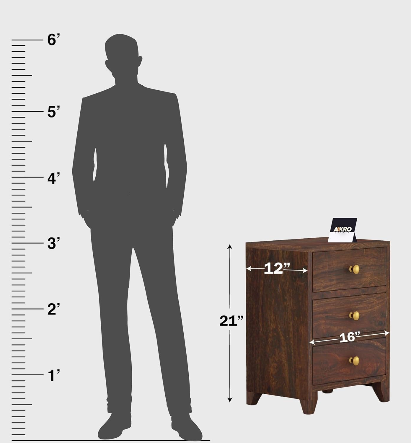 Sheesham Wood Bedside Table with 3 Drawer Storage - Grooved Design
