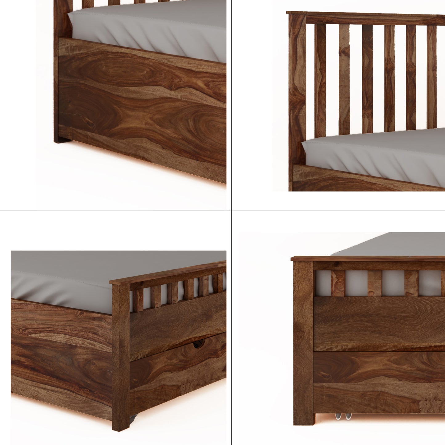 Dreamora Front Drawer Queen Size Bed - Teak Finish