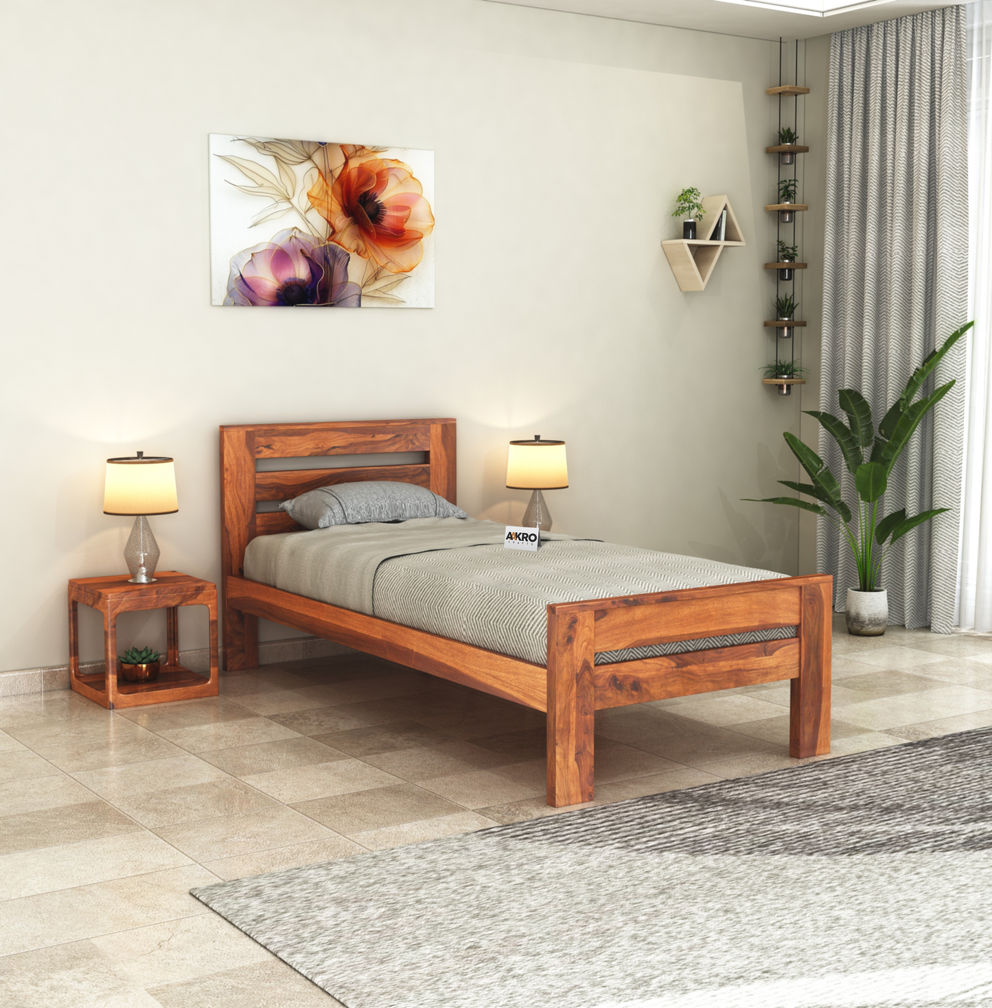 Neil Sheesham Wood Single Bed Without Storage