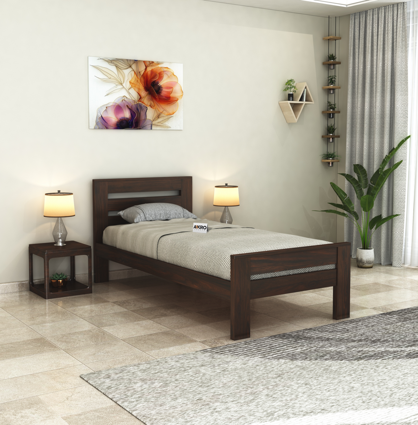 Neil Sheesham Wood Single Bed Without Storage - Walnut Finish