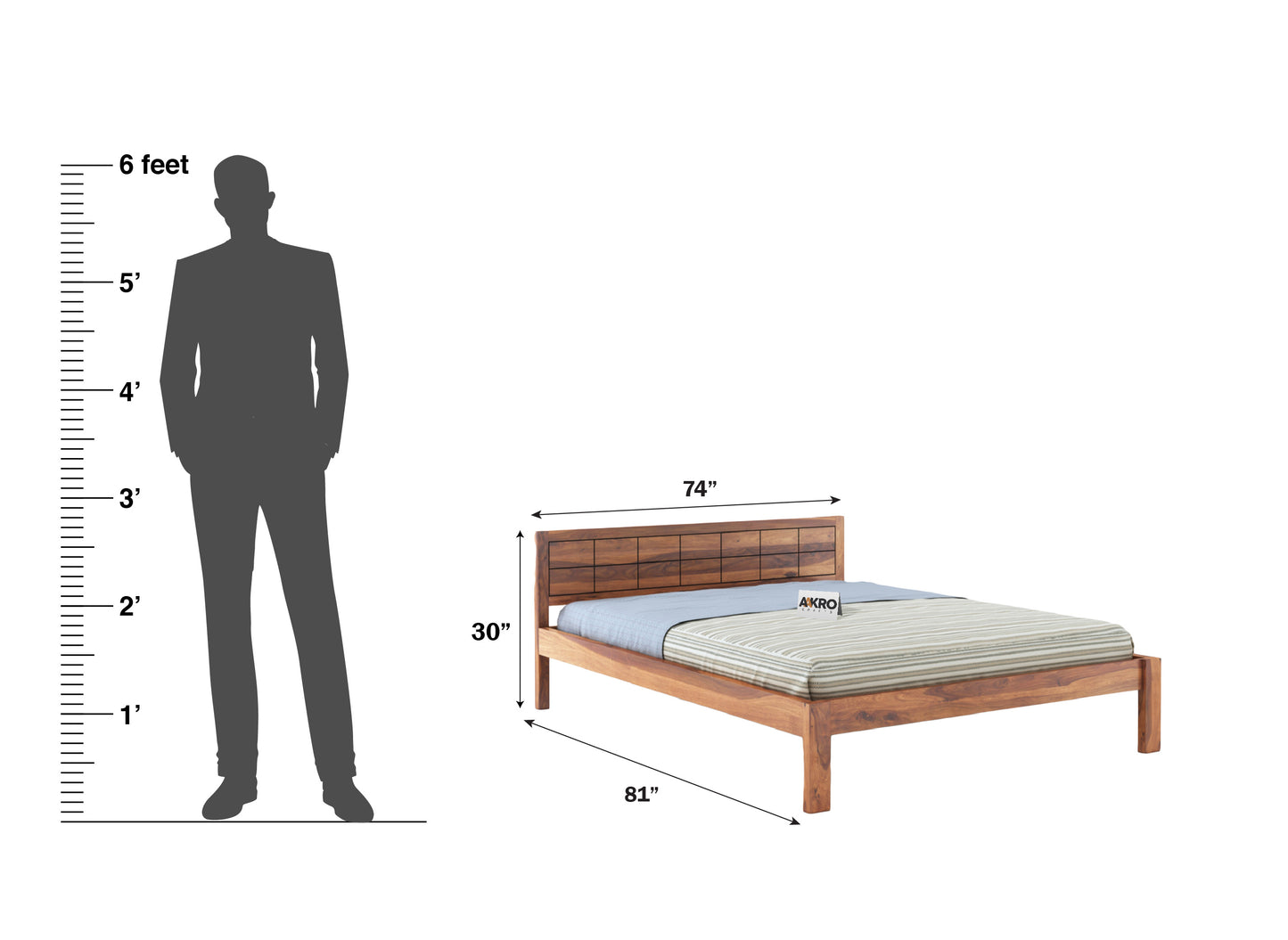 Ray Sheesham Wood Brick Bed Without Storage