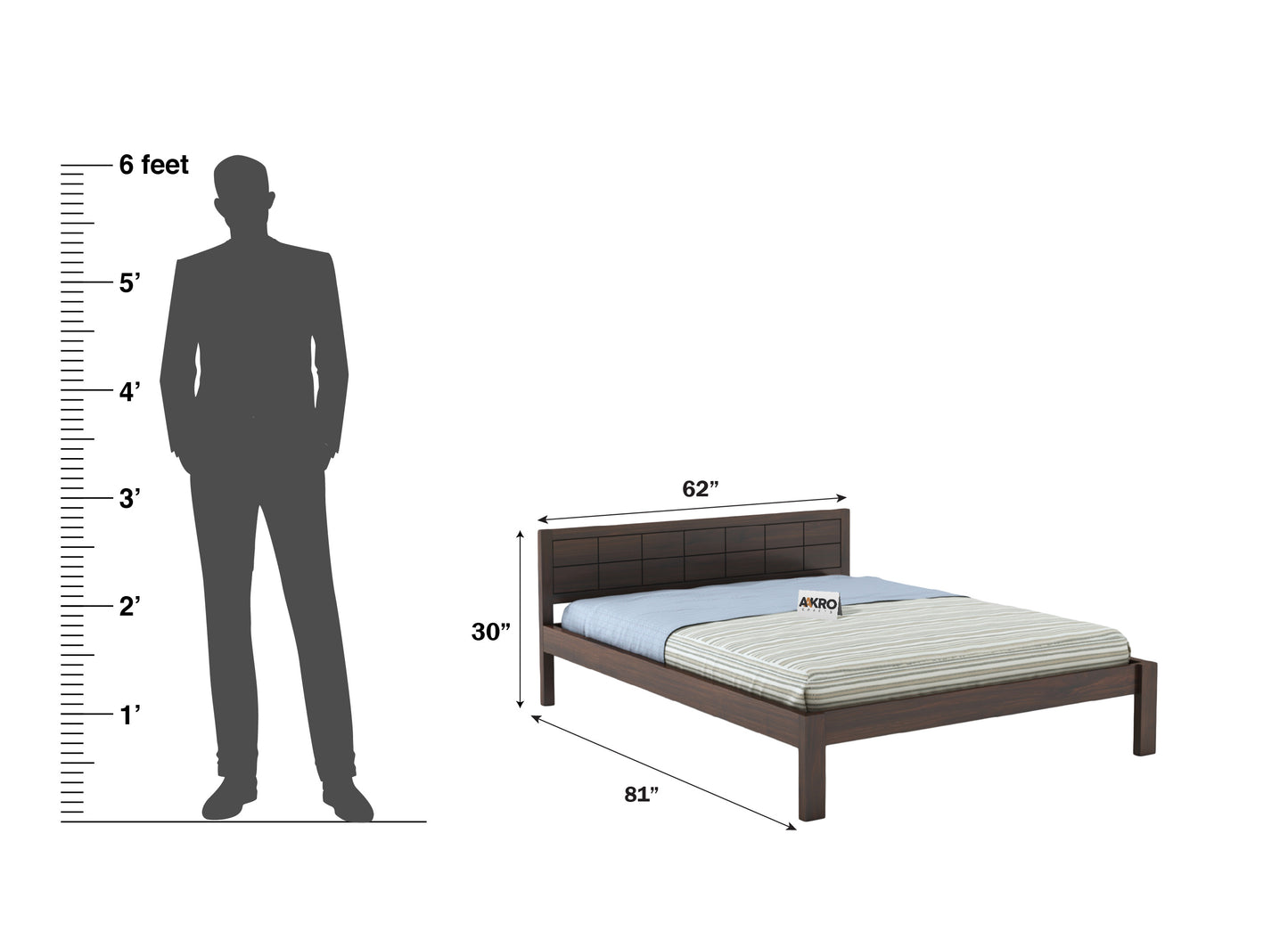 Ray Sheesham Wood Brick Bed Without Storage (Walnut)