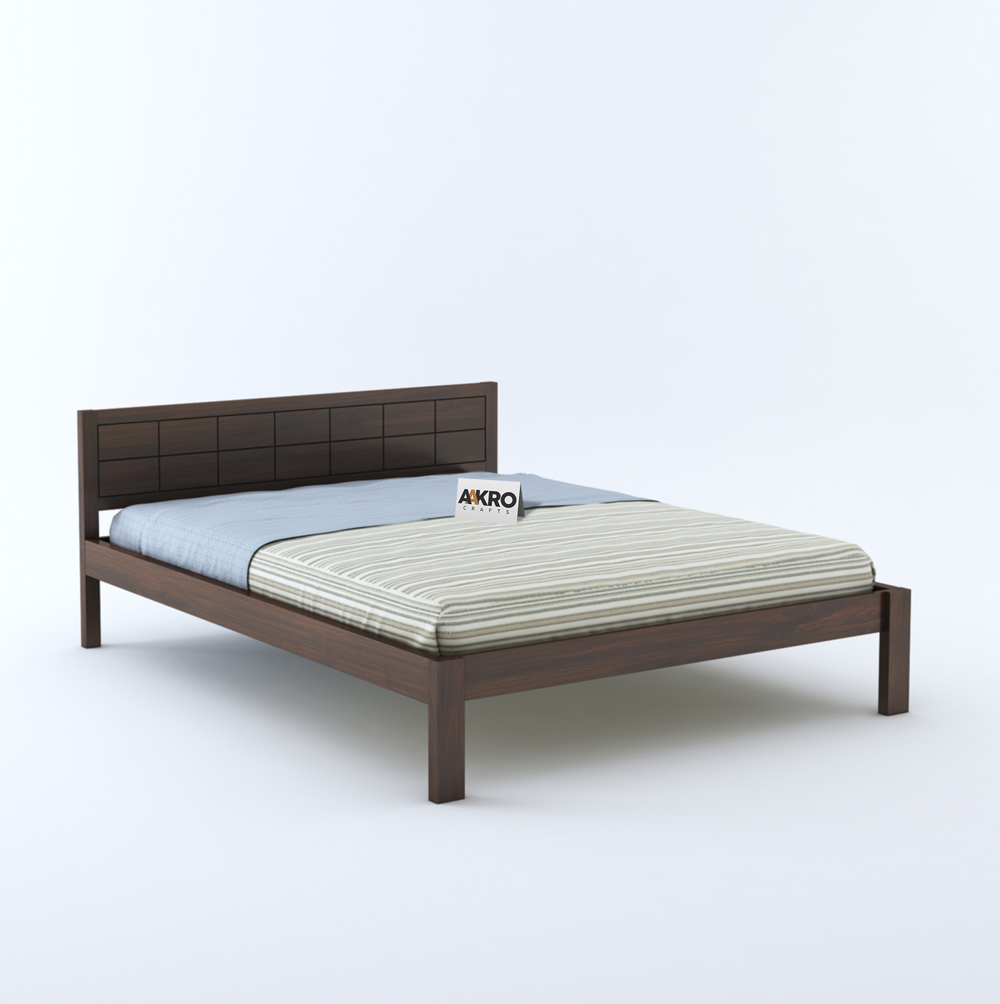 Ray Sheesham Wood Brick Bed Without Storage (Walnut)