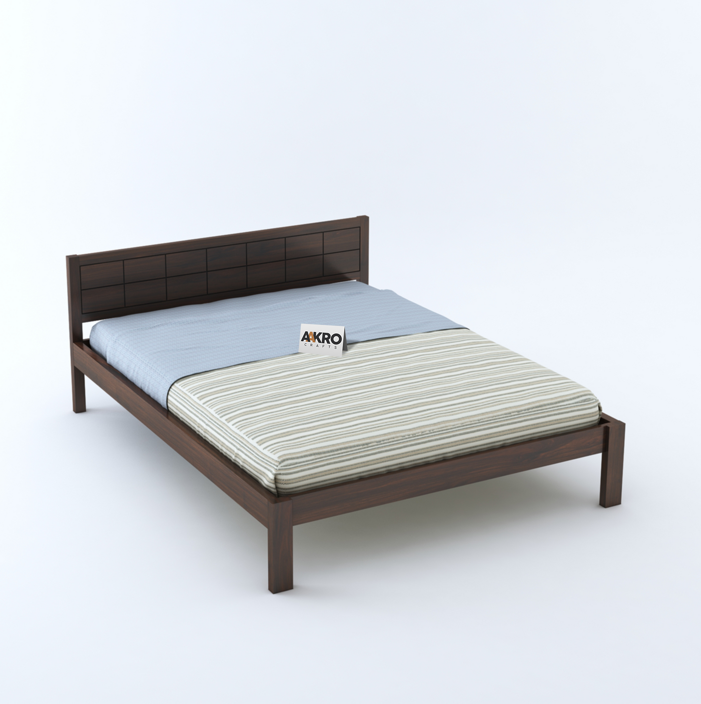 Ray Sheesham Wood Brick Bed Without Storage (Walnut)