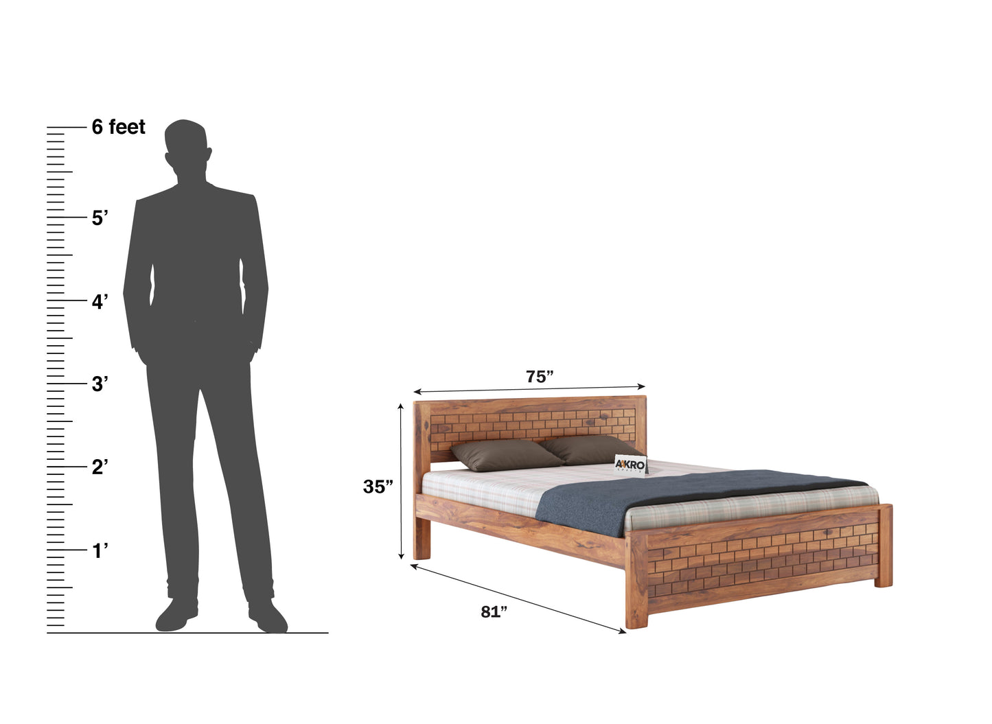 Leo Sheesham Wood Brick Bed Without Storage