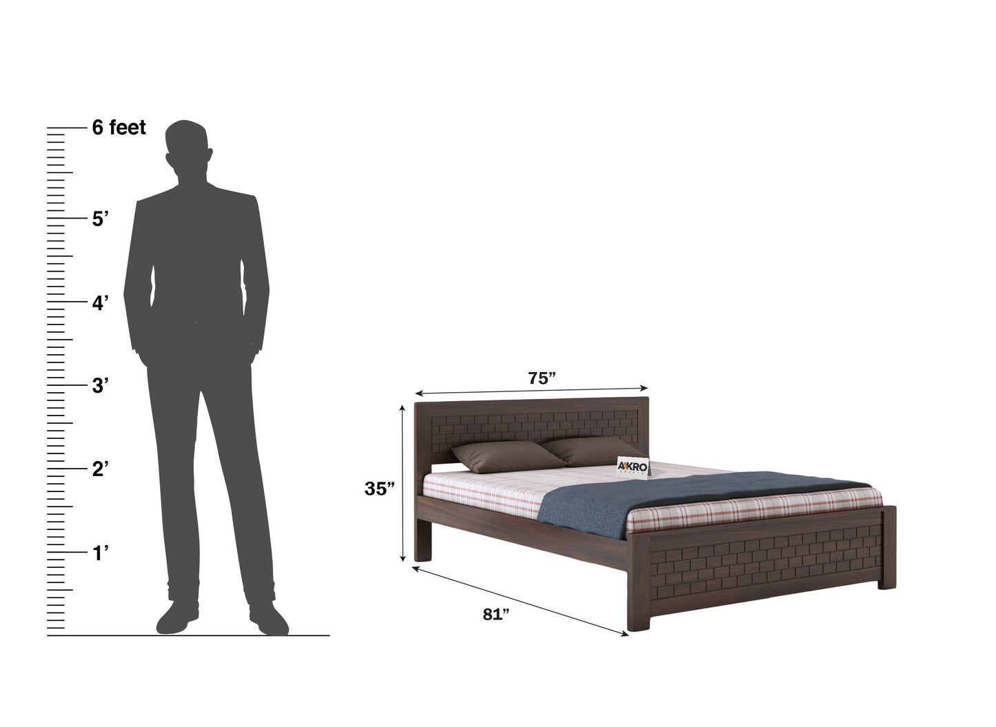 Leo Sheesham Wood Brick Bed Without Storage (Walnut)