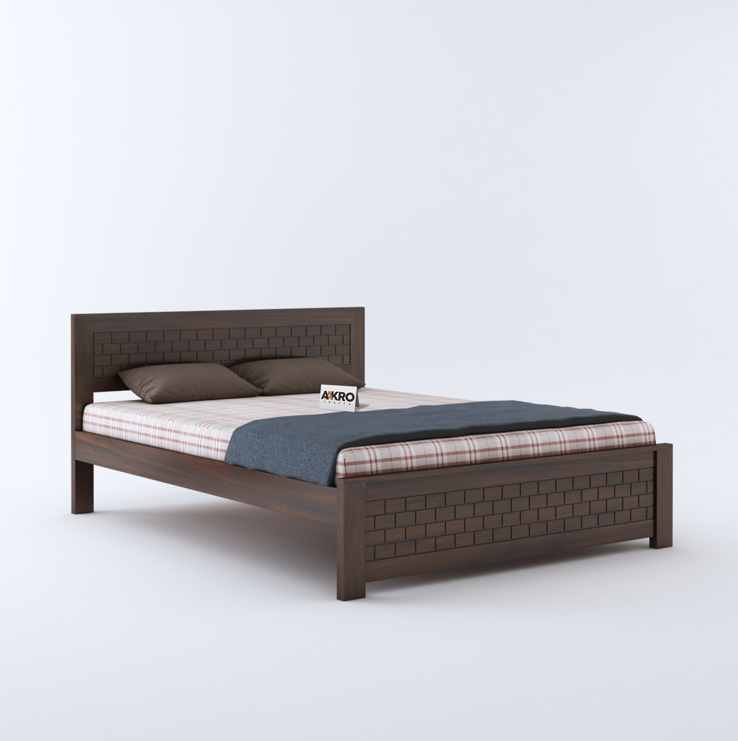 Leo Sheesham Wood Brick Bed Without Storage (Walnut)