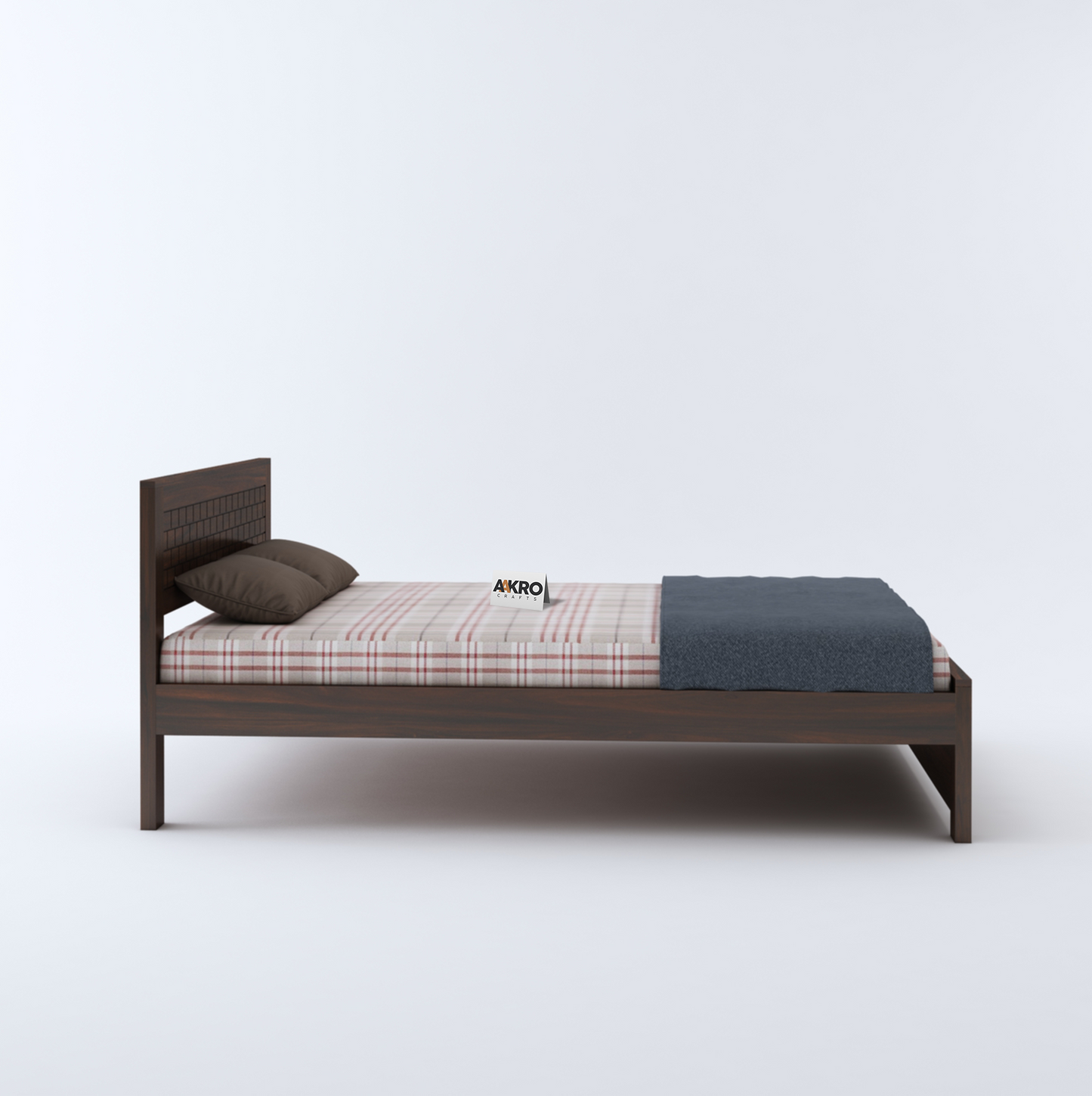 Leo Sheesham Wood Brick Bed Without Storage (Walnut)