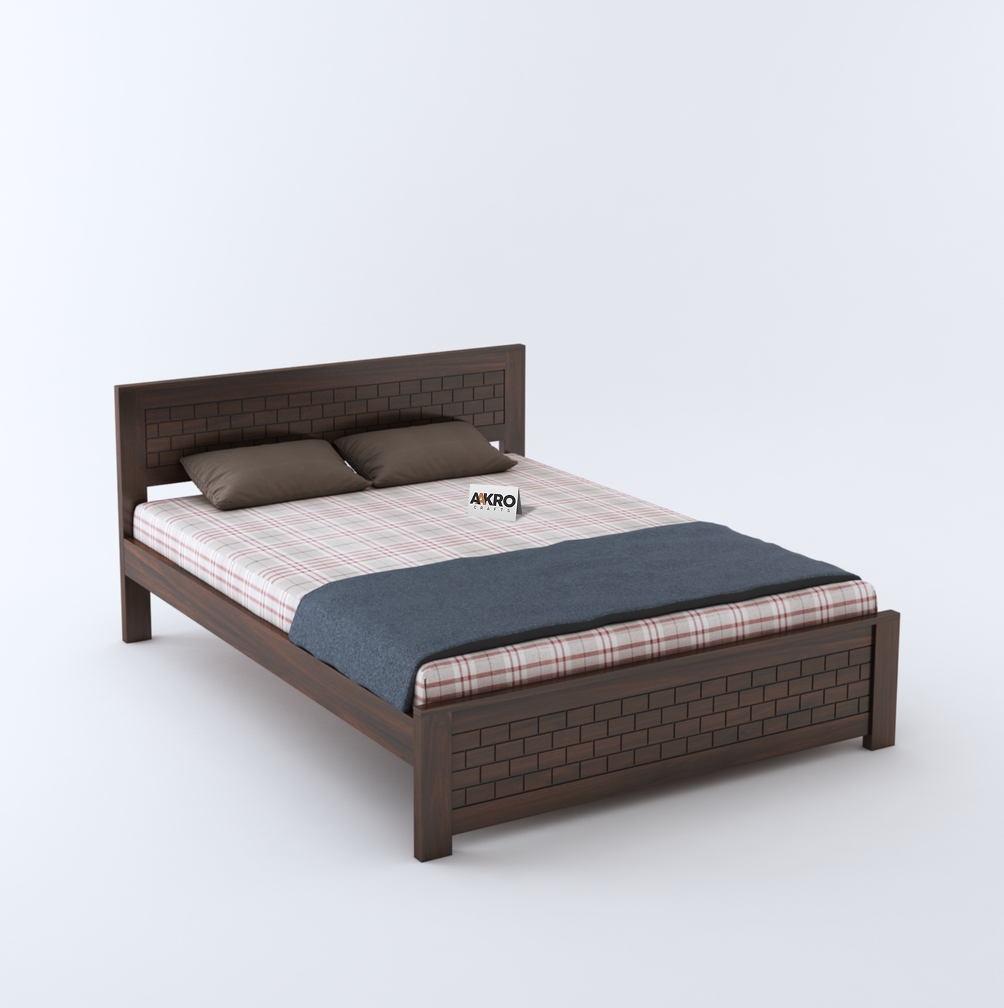 Leo Sheesham Wood Brick Bed Without Storage (Walnut)