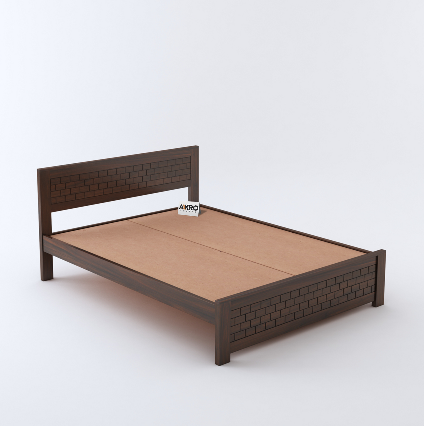 Leo Sheesham Wood Brick Bed Without Storage (Walnut)