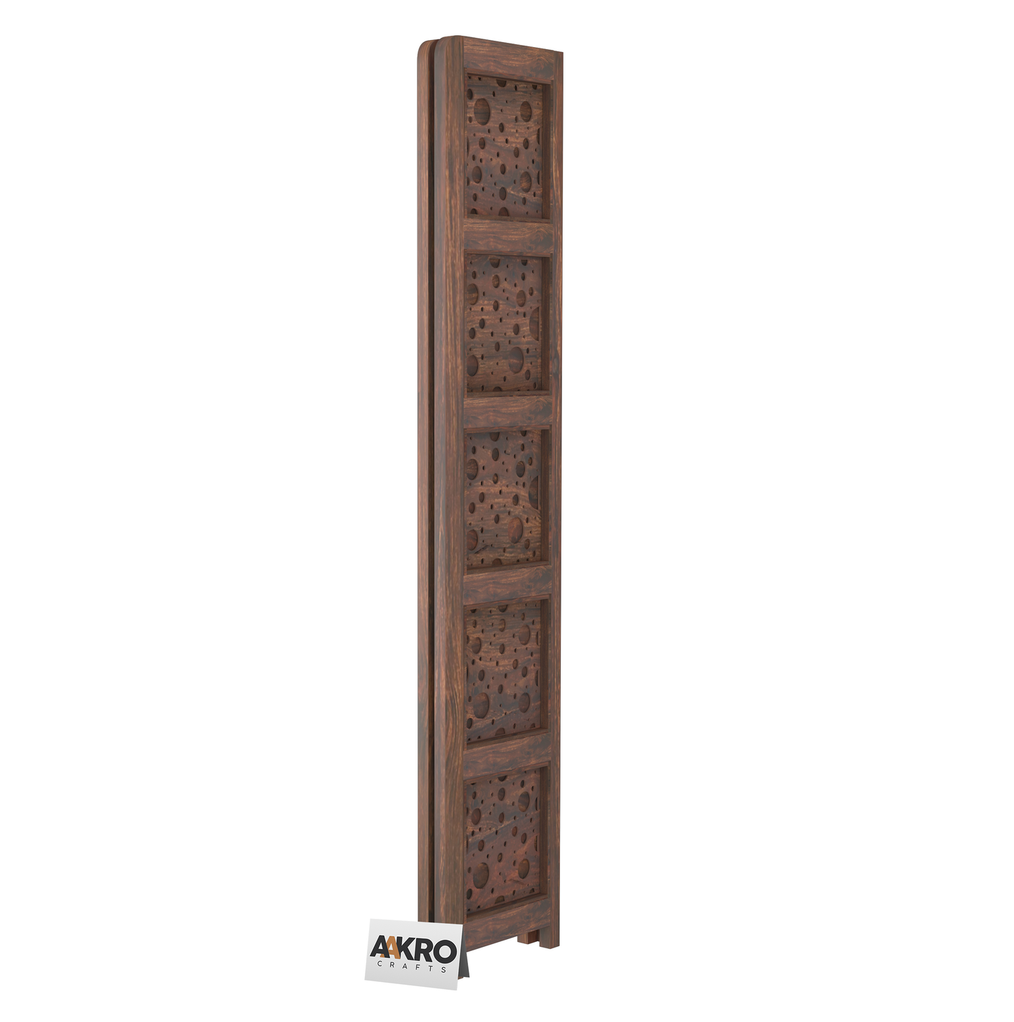 Levi Sheesham Wood Cricle Corner Shelf for Living Room Bedroom Home | CNC 5 Tier Corner Bookshelf | Wooden Ladder Bookcase Display Unit (Walnut Finish)