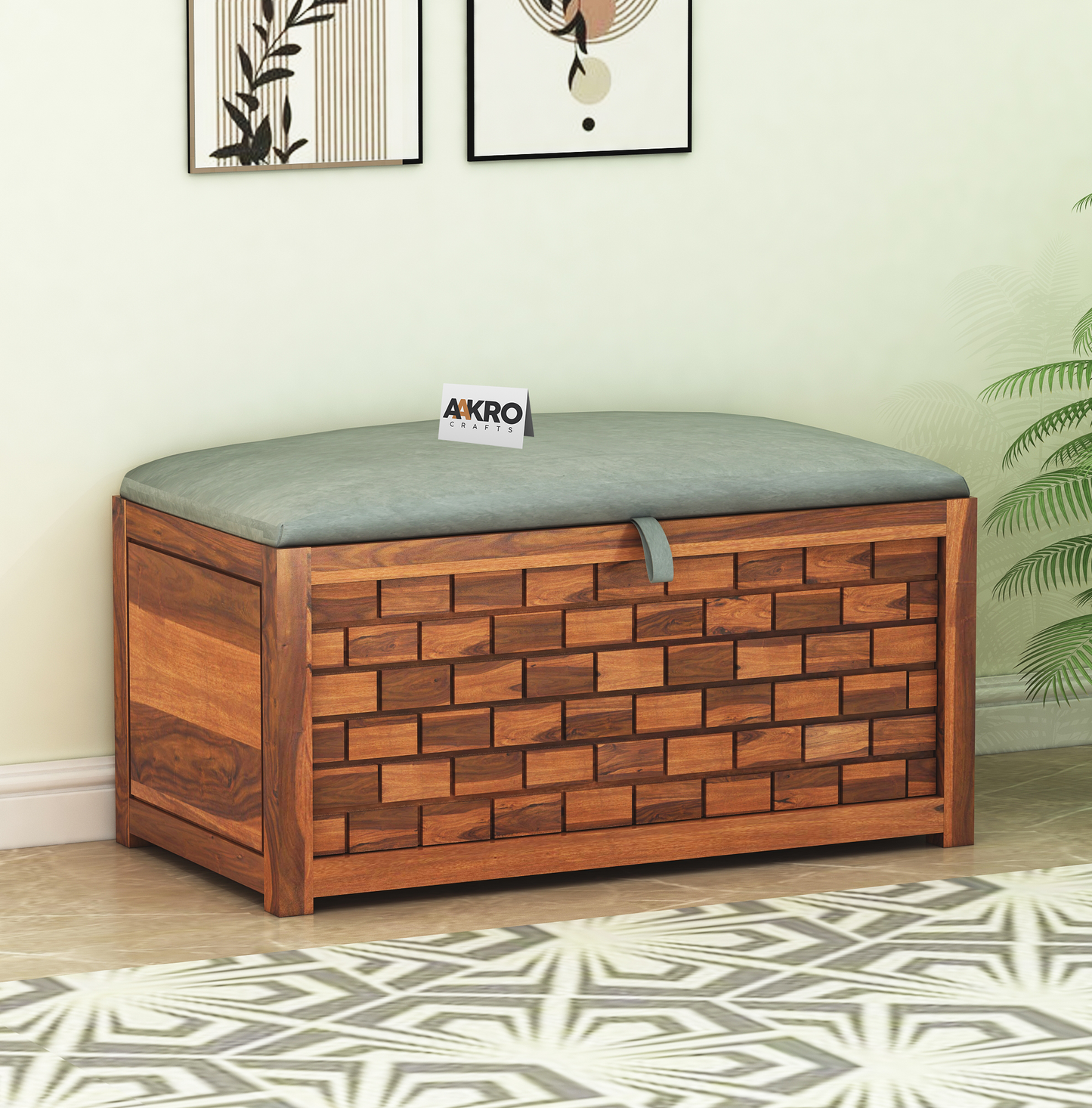 Ray Sheesham Wood Storage Bench - 1 Year Warranty - Honey Finsh
