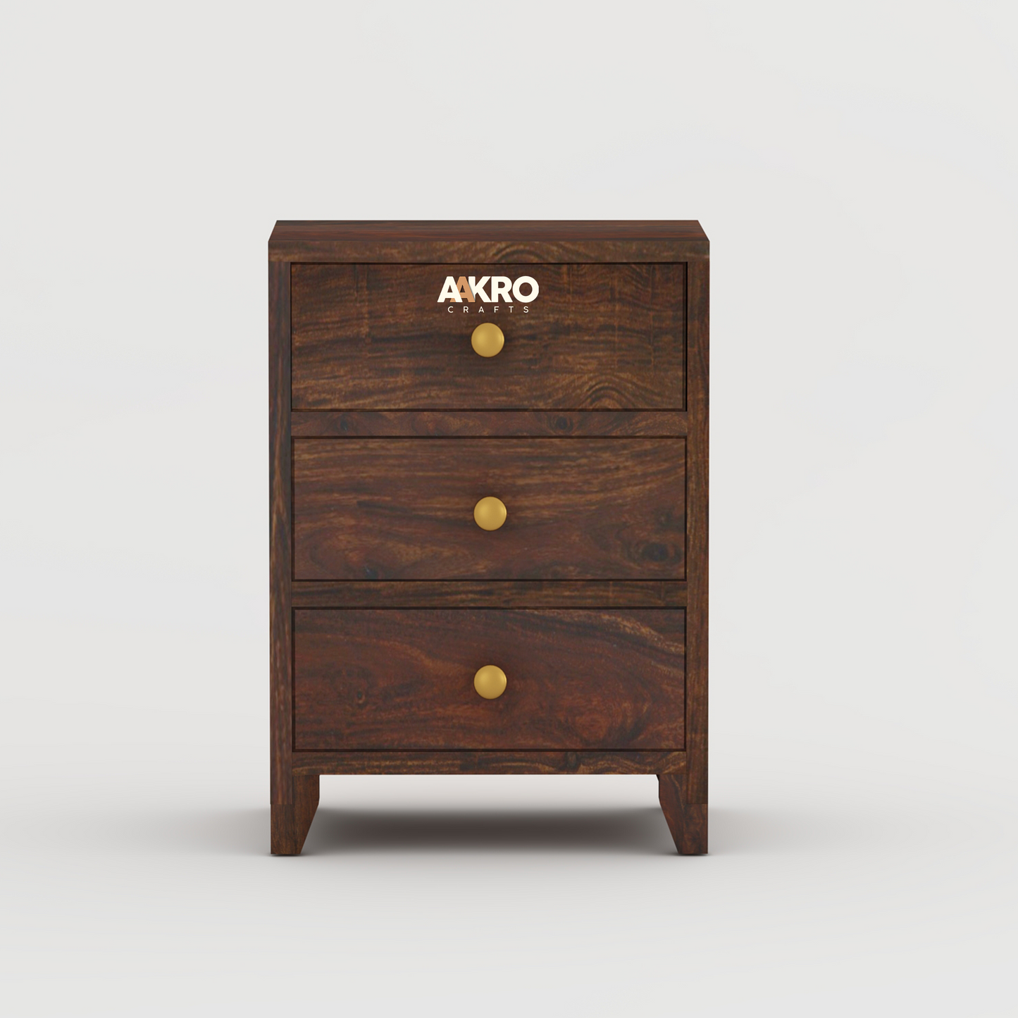 Noah Sheesham Wood Bedside Table with 3 Drawer Storage - Grooved Design (Walnut)