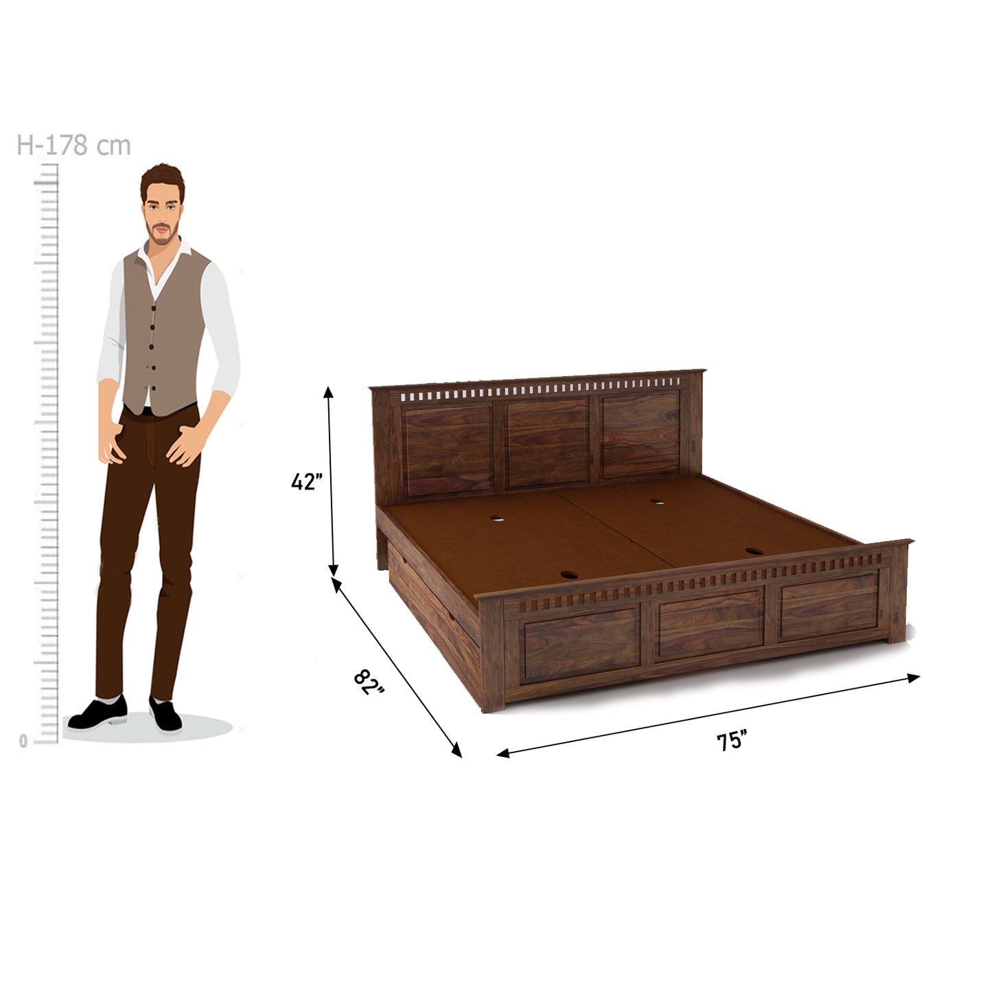 Vintara King Side Drawer Storage Bed