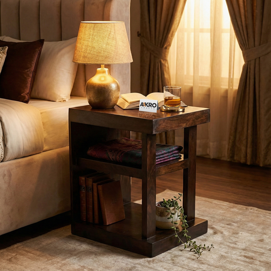 Lexa Sheesham Wood Bedside Organiser