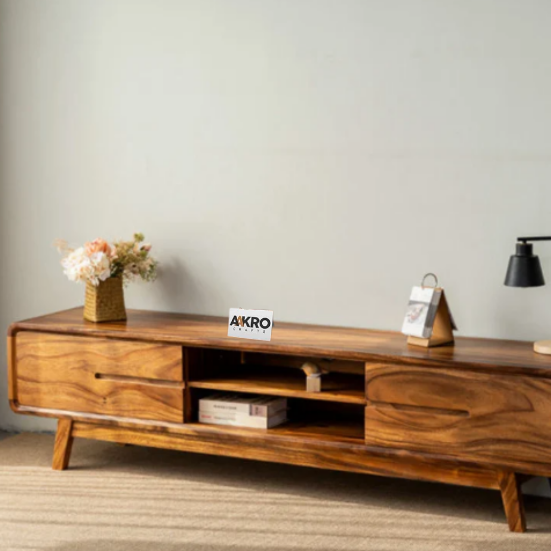 Loadly Sheesham Wood Two Door Two Open Self Tv Cabinet