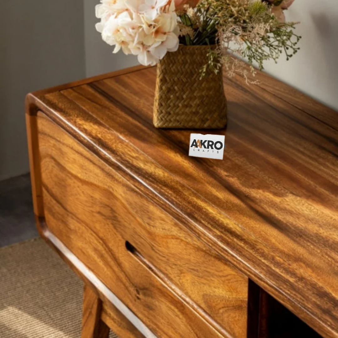 Loadly Sheesham Wood Two Door Two Open Self Tv Cabinet
