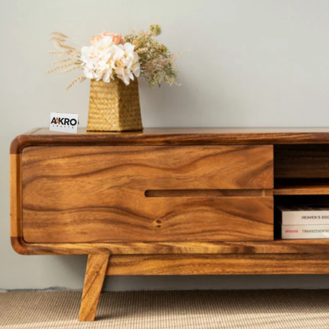 Loadly Sheesham Wood Two Door Two Open Self Tv Cabinet