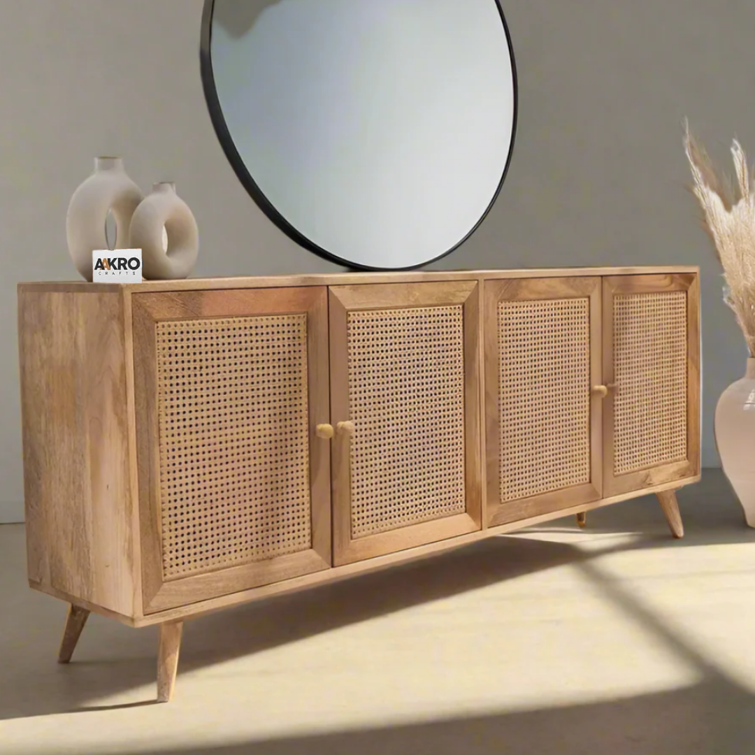 Dozzia Solid Wood 4 Door Cabinet For Storage In Neutral Finish