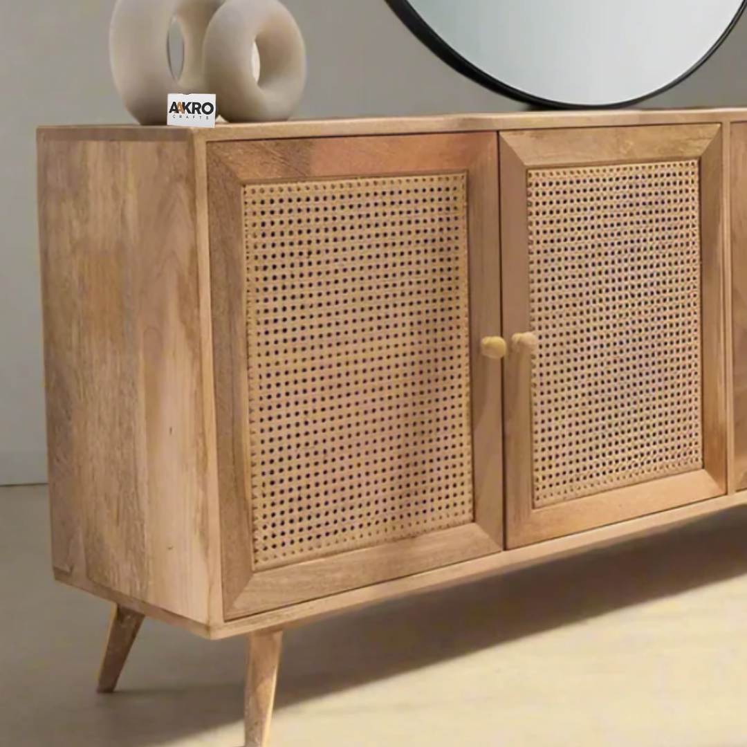 Dozzia Solid Wood 4 Door Cabinet For Storage In Neutral Finish