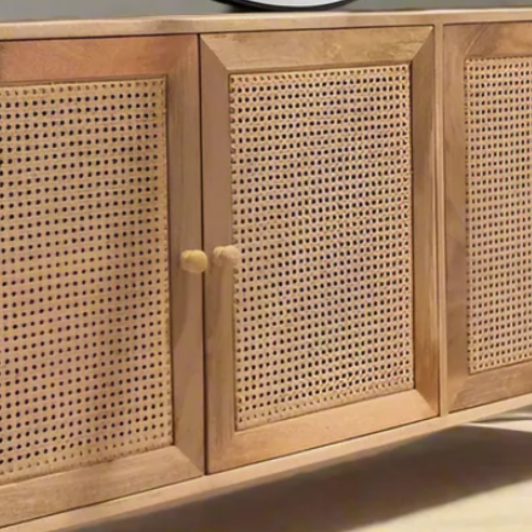 Dozzia Solid Wood 4 Door Cabinet For Storage In Neutral Finish