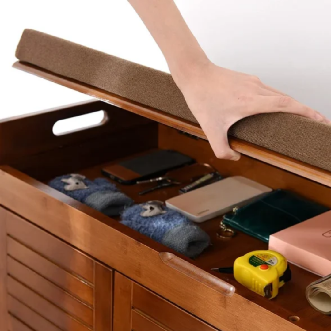 Homvera Cushion Shoe Storage Bench In Teak Wood
