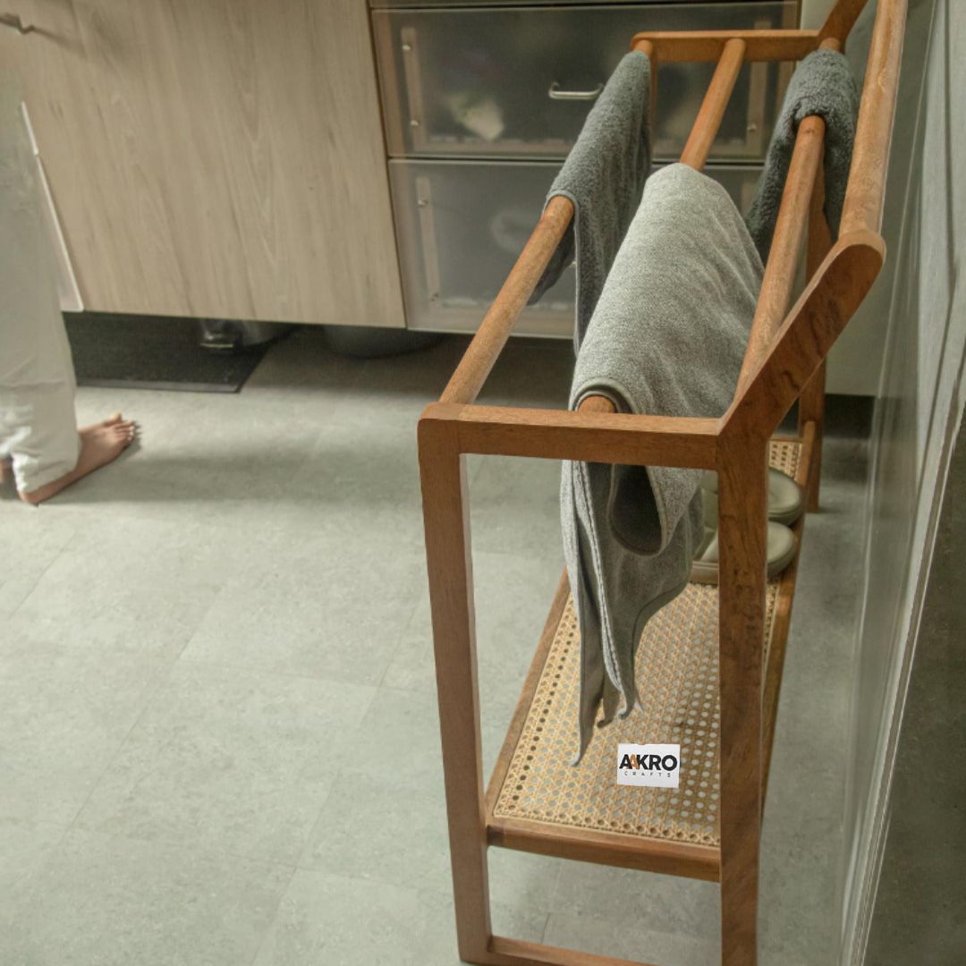 Napnest Shoes Rack and Towel Holder Solid Wood with Cane