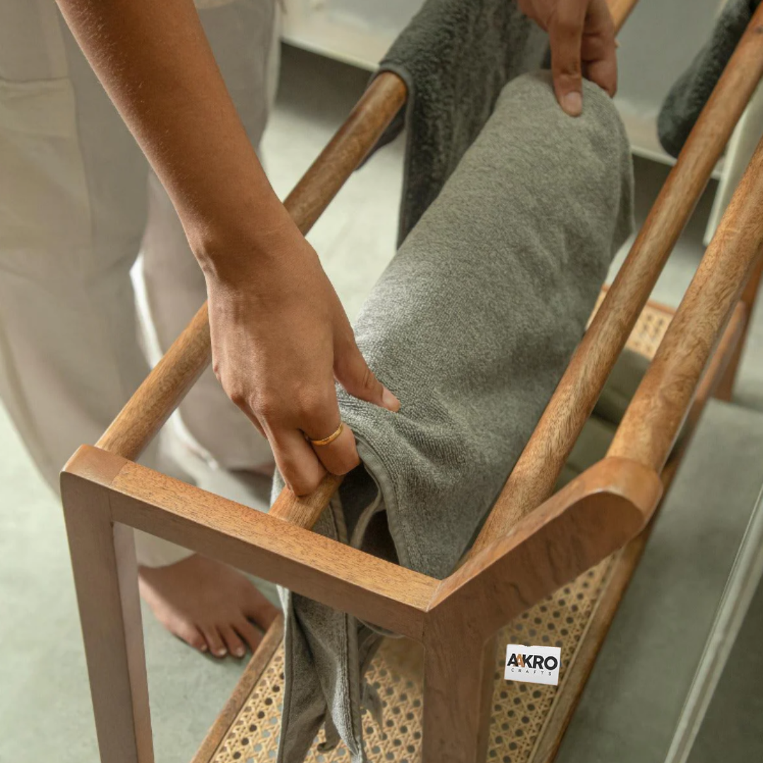 Napnest Shoes Rack and Towel Holder Solid Wood with Cane