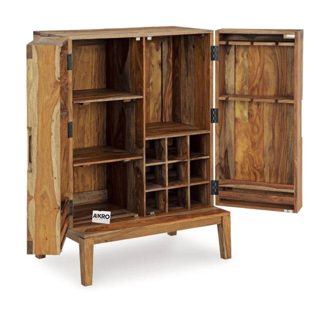 Livalis Sheesham Wood Bar-Cabinet In Netural Finish