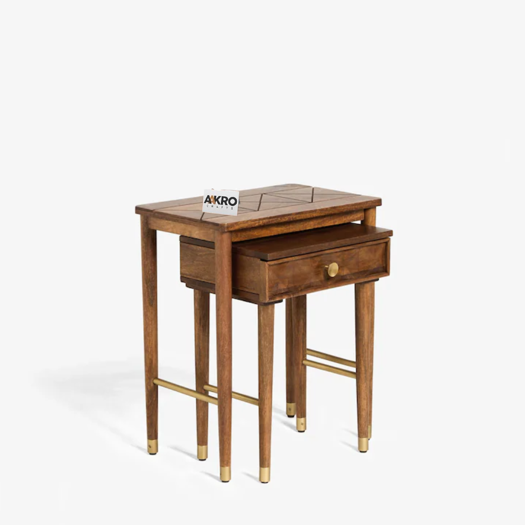 Trevvi Solid Wood Storage Nest of 2 Tables