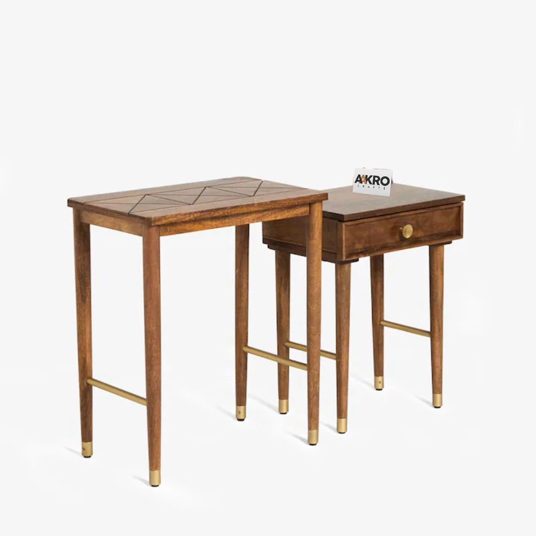 Trevvi Solid Wood Storage Nest of 2 Tables