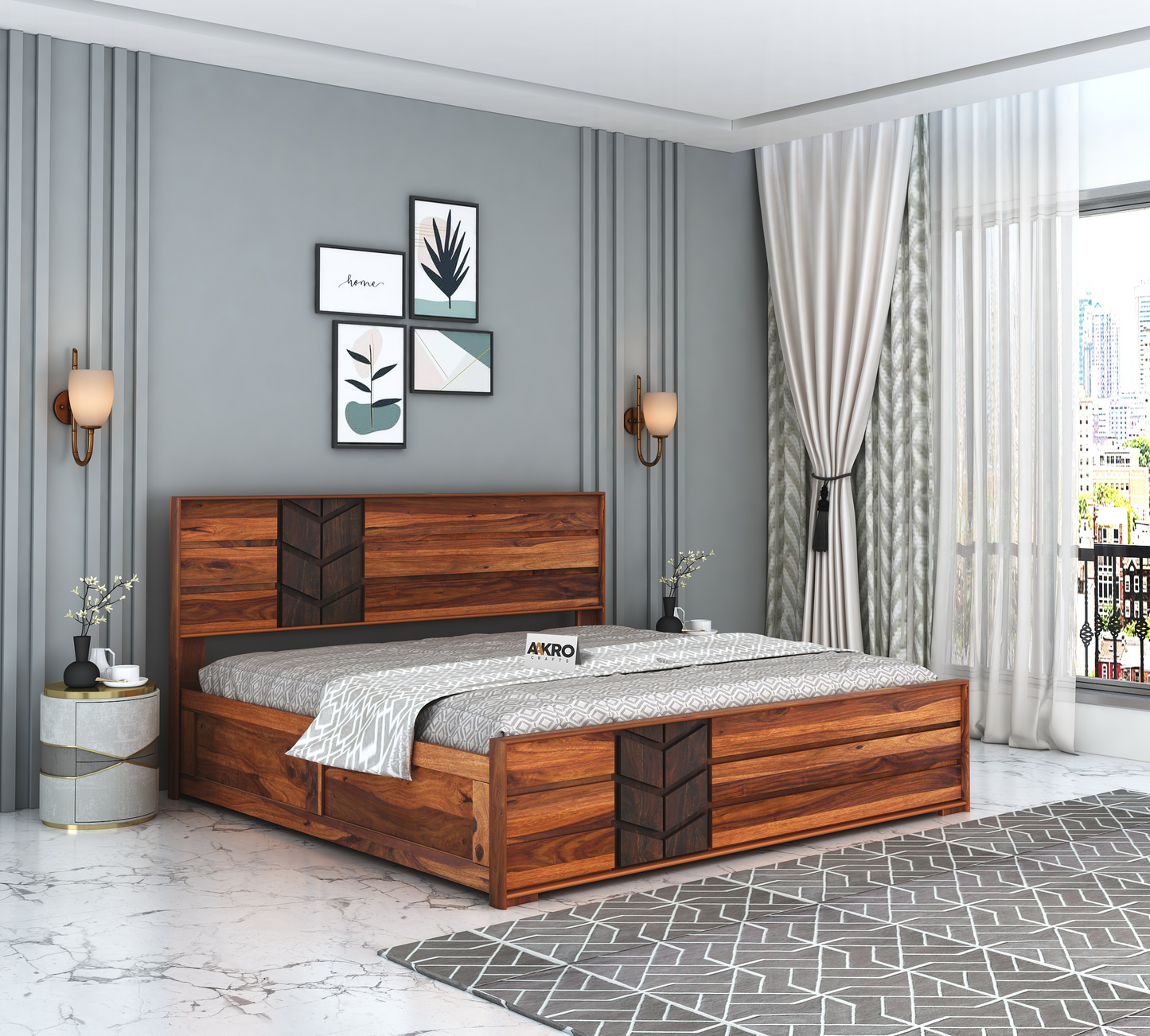 Venguard Sheesham Wood Bed with Box Storage (Dual Tone) - 1 Year Warranty