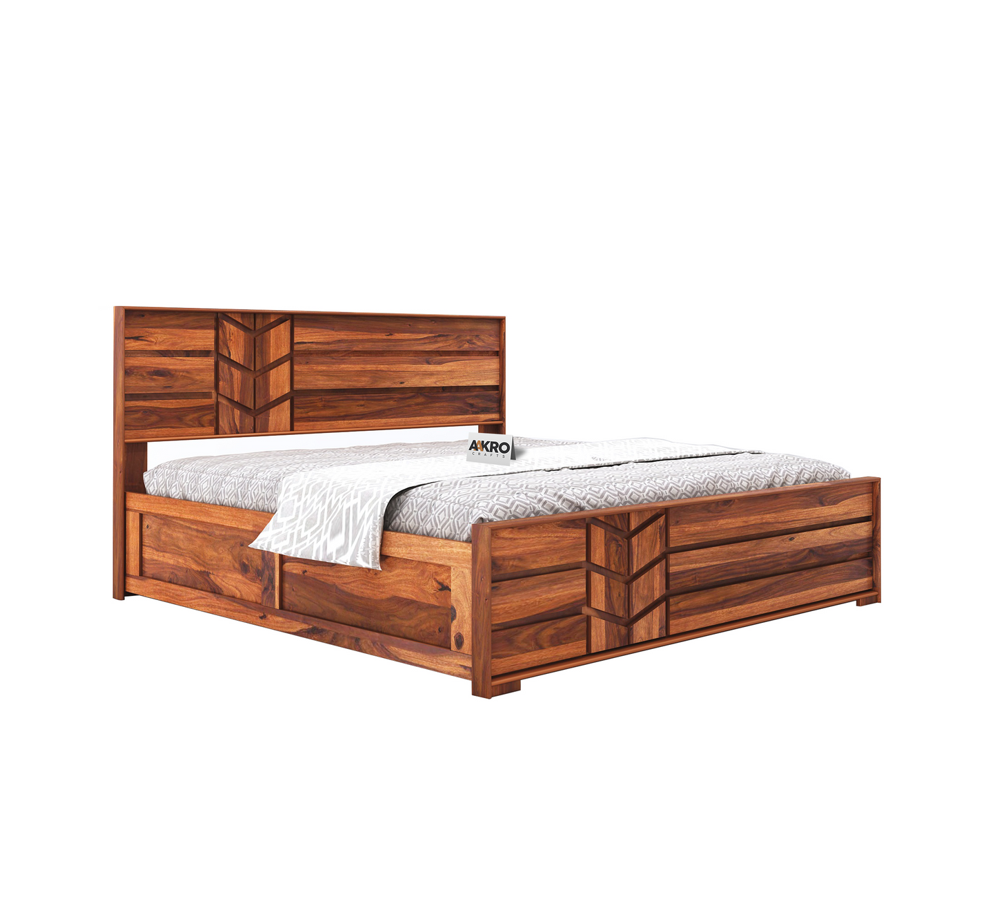 Venguard Sheesham Wood Bed with Box Storage (Honey Finish)  - 1 Year Warranty