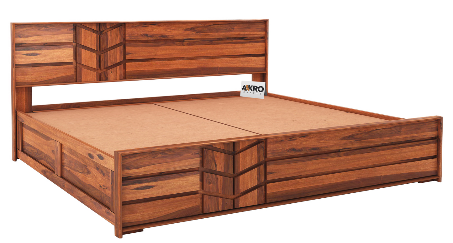 Venguard Sheesham Wood Bed with Box Storage - 1 Year Warranty