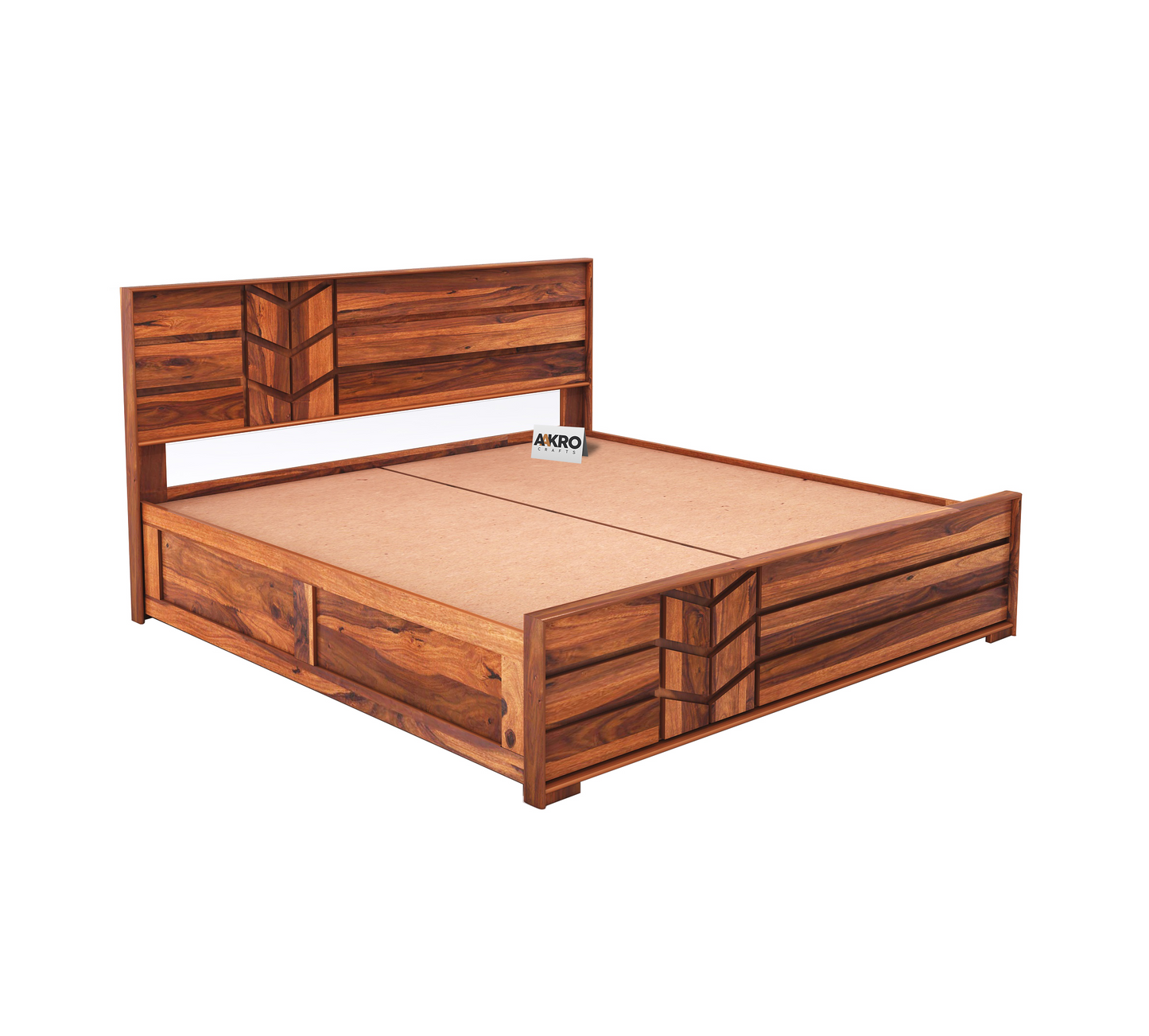 Venguard Sheesham Wood Bed with Box Storage (Honey Finish)  - 1 Year Warranty