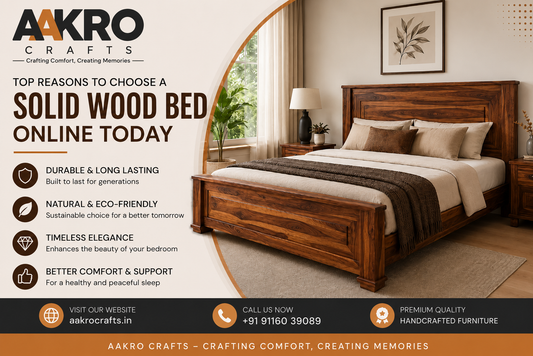 Aakro Crafts solid Sheesham wood bed with premium handcrafted wooden furniture design.