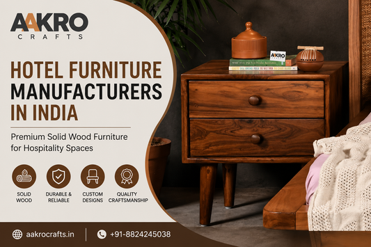 Hotel furniture manufacturers in India featuring a premium solid wood side table by Aakro Crafts.