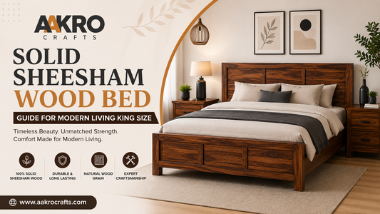 Premium solid Sheesham wood king size bed with modern bedroom interior by Aakro Crafts