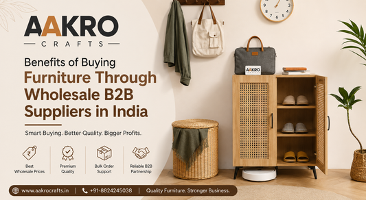 Wooden shoe cabinet by AAKRO Crafts for wholesale furniture in India.