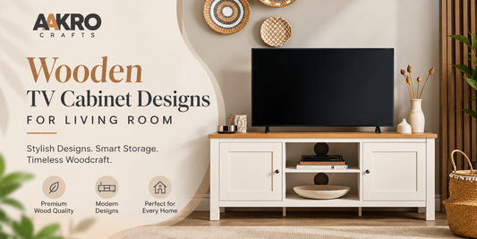 Wooden TV cabinet designs for living room with stylish storage by Aakro Crafts