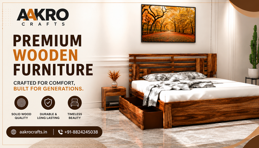 Aakro Crafts premium solid Sheesham wood storage bed with modern design.